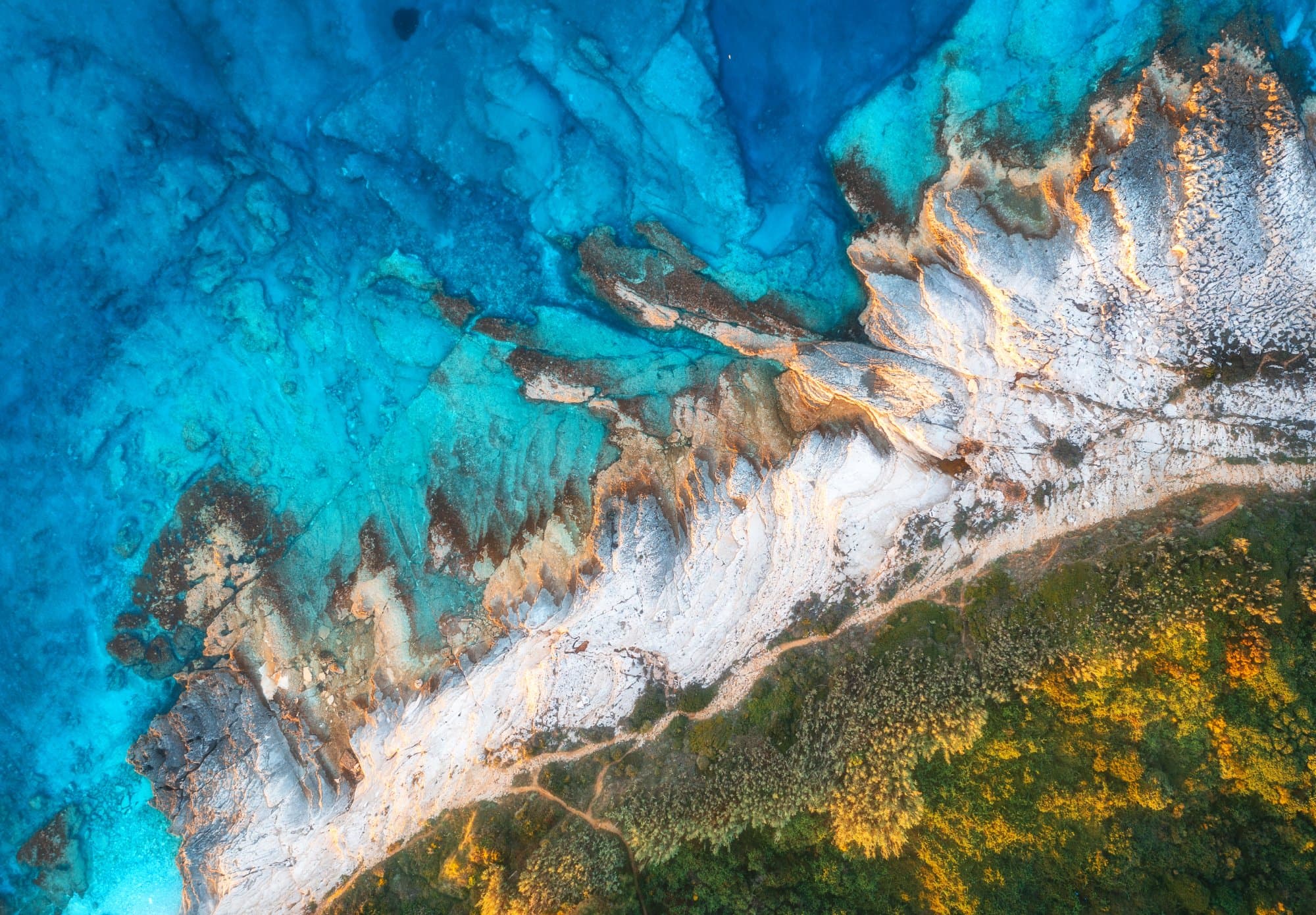 Coastline and clear water, from above